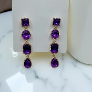 Dramatic Violet Rhinestone Water Drop long Earrings
